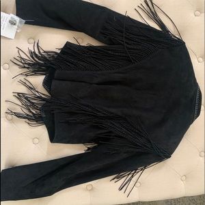Leather fringe sequenced jacket